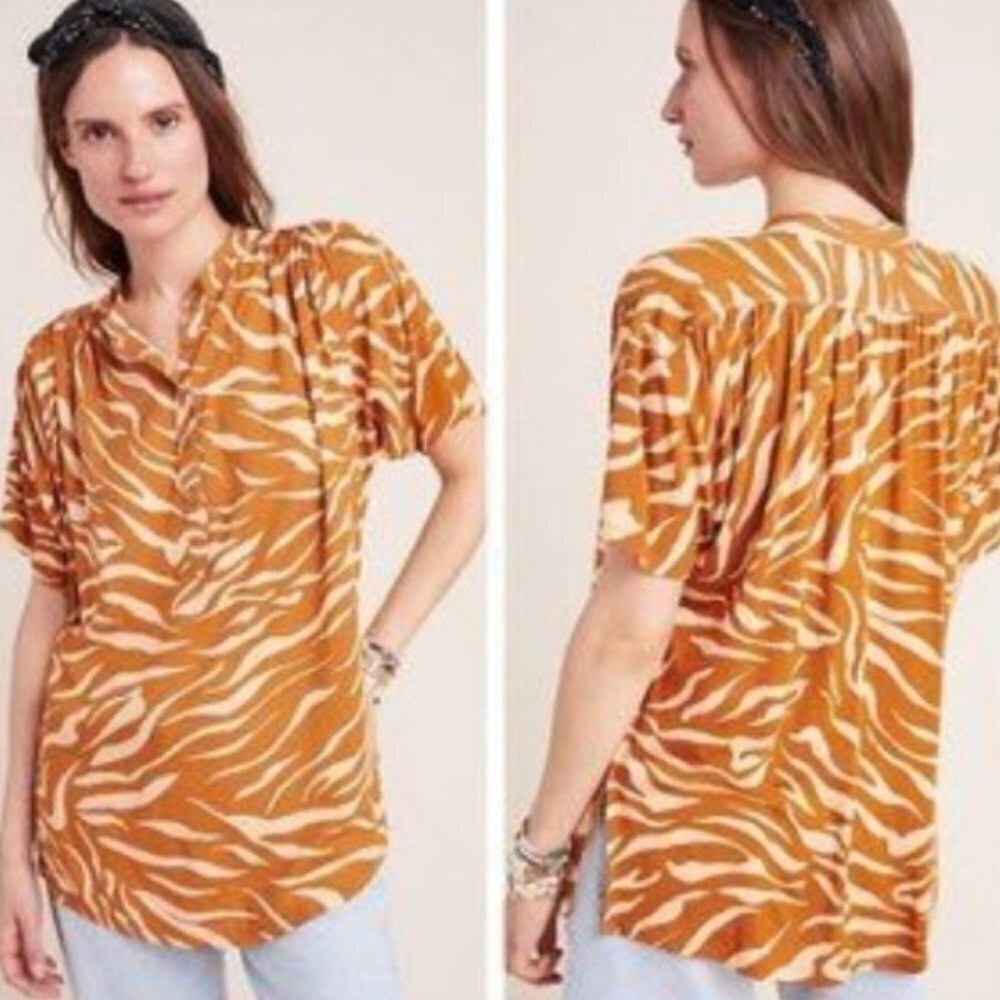 Anthropologie Maeve Windham Animal Print Tunic Top